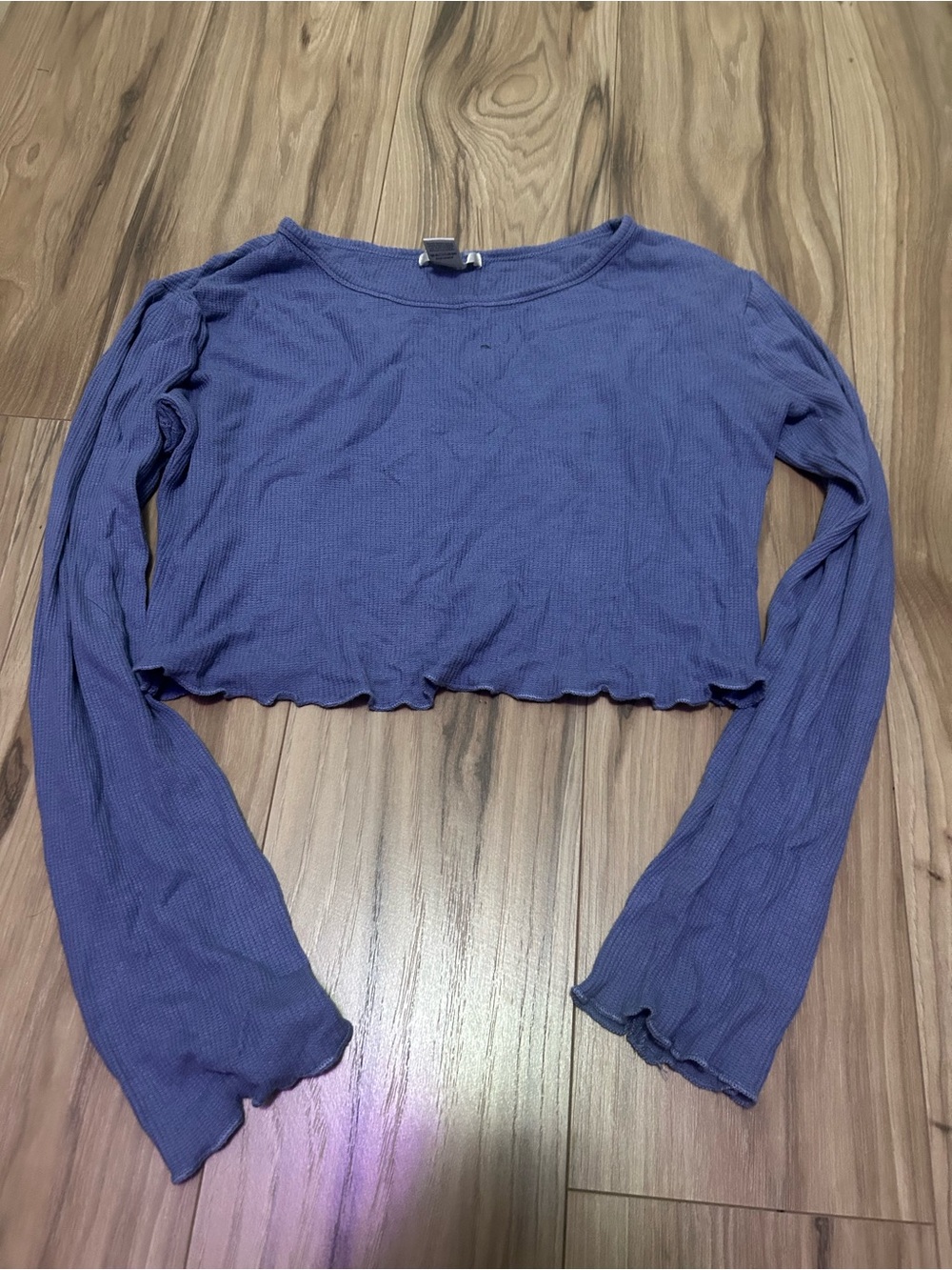 Bozzolo Ribbed Long-Sleeve Cropped Top - Blue